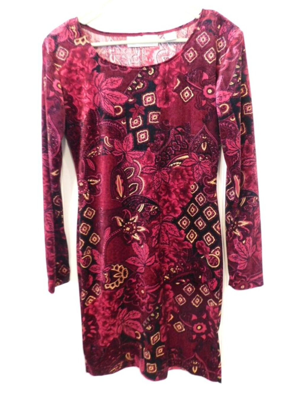 Maggie Lawrence Womens Sz M Velvet Paisley Floral Mini Dress 90s Bodycon Vintage